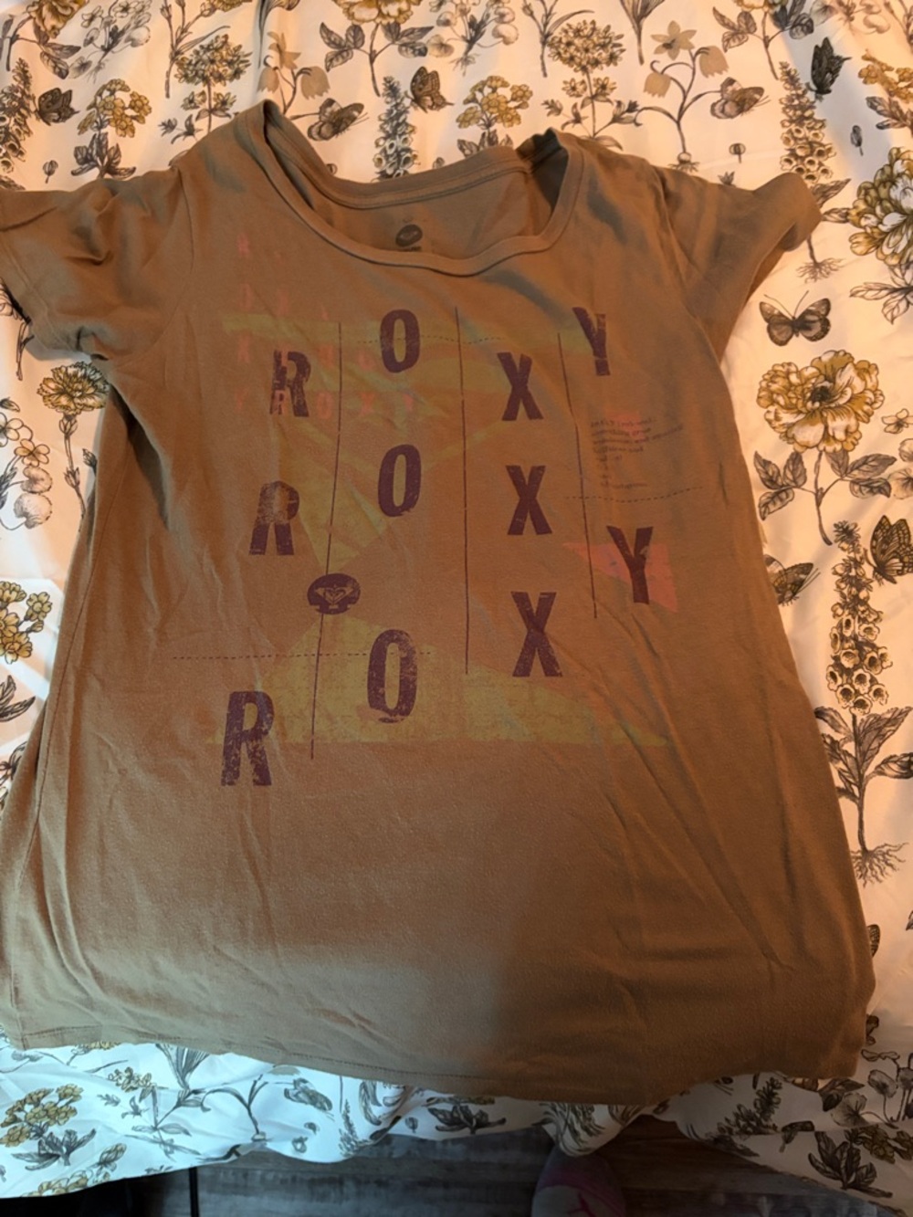 Roxy Olive Green Tee‎ with Purple Graphic